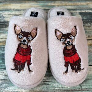 Me Moi Mule Slippers Sz S 5-6 Off White Dogs Chihuahua Soft Fuzzy House Shoes